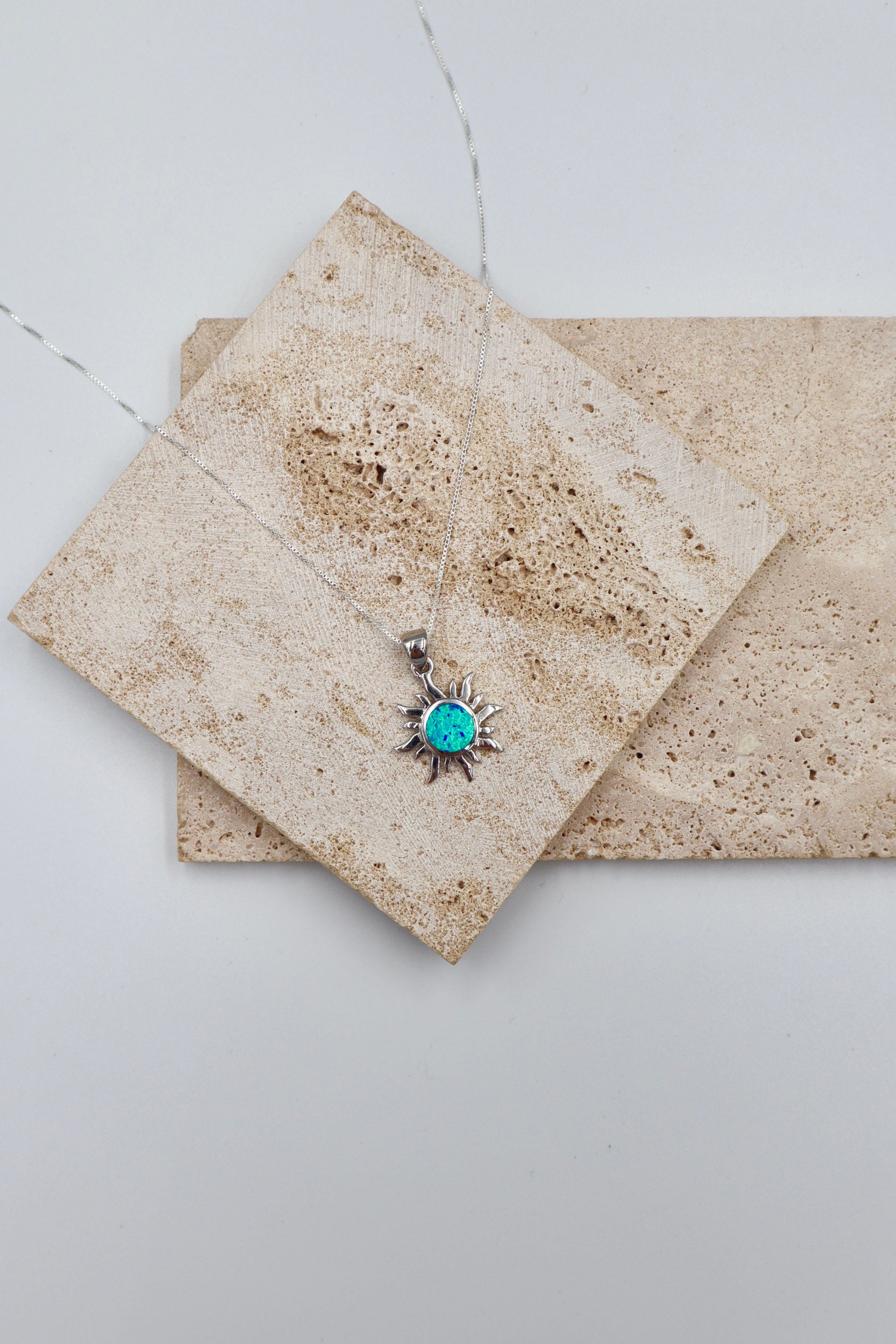 Sterling Silver Opaline Sun on 45cm Box Chain