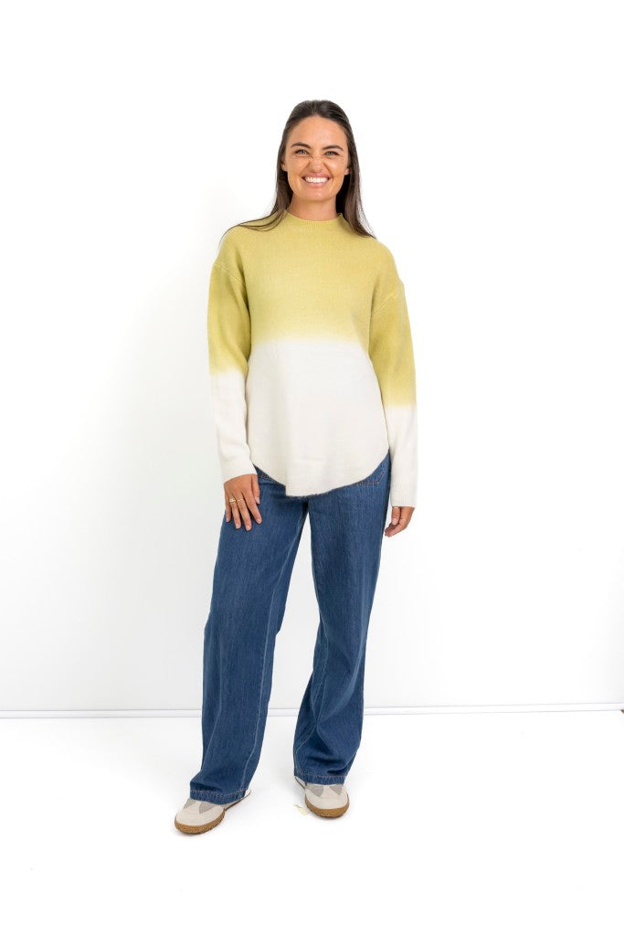 Indio Ombre Curved Knit in Chartreuse