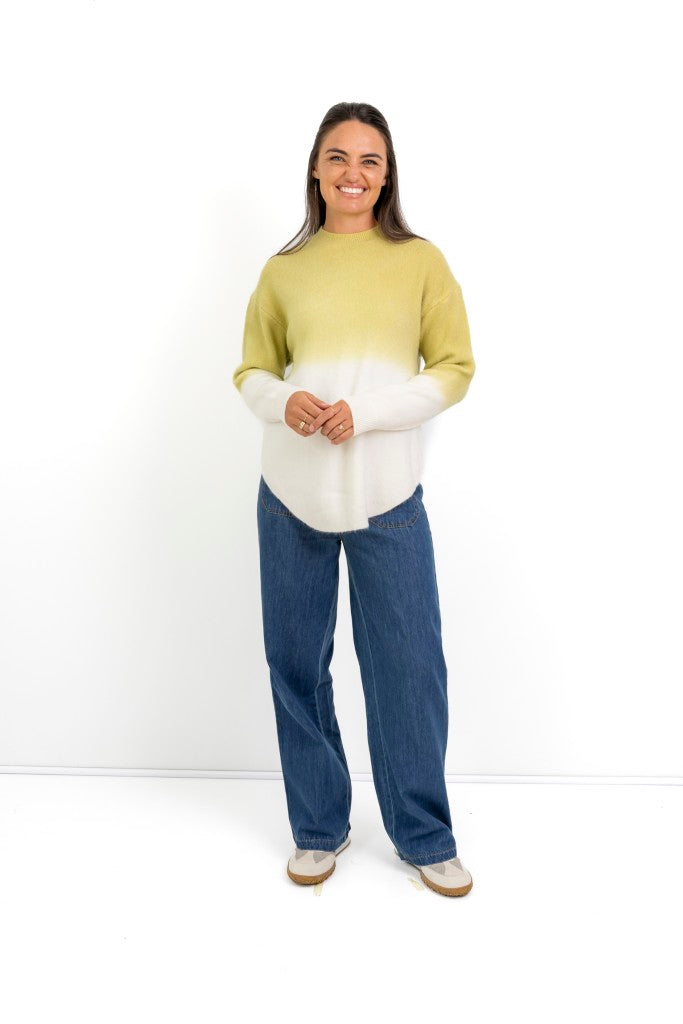 Indio Ombre Curved Knit in Chartreuse