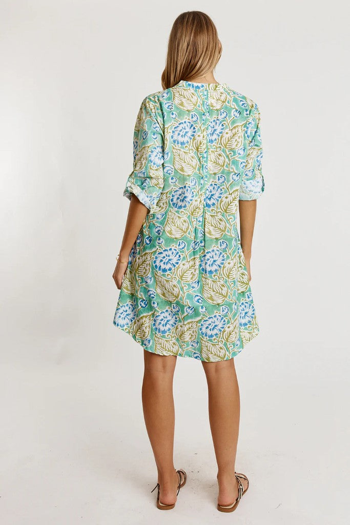 Luciana Tuck Dress in Mint Print