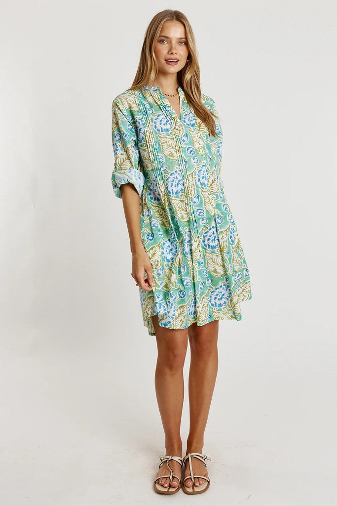 Luciana Tuck Dress in Mint Print