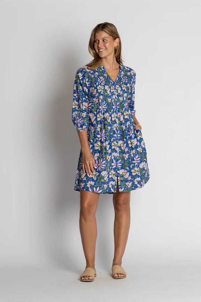 Minnesota Tuck Dress in Royal Print