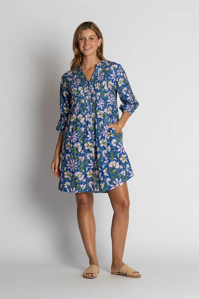 Minnesota Tuck Dress in Royal Print
