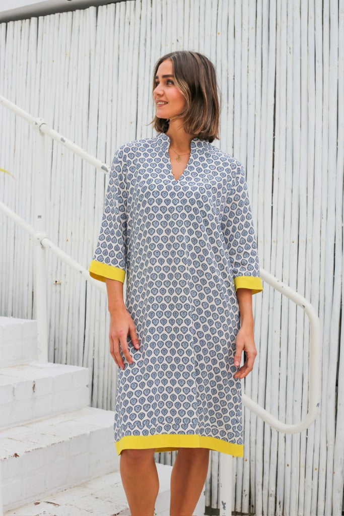 Constance Dress in Blue / Ivory