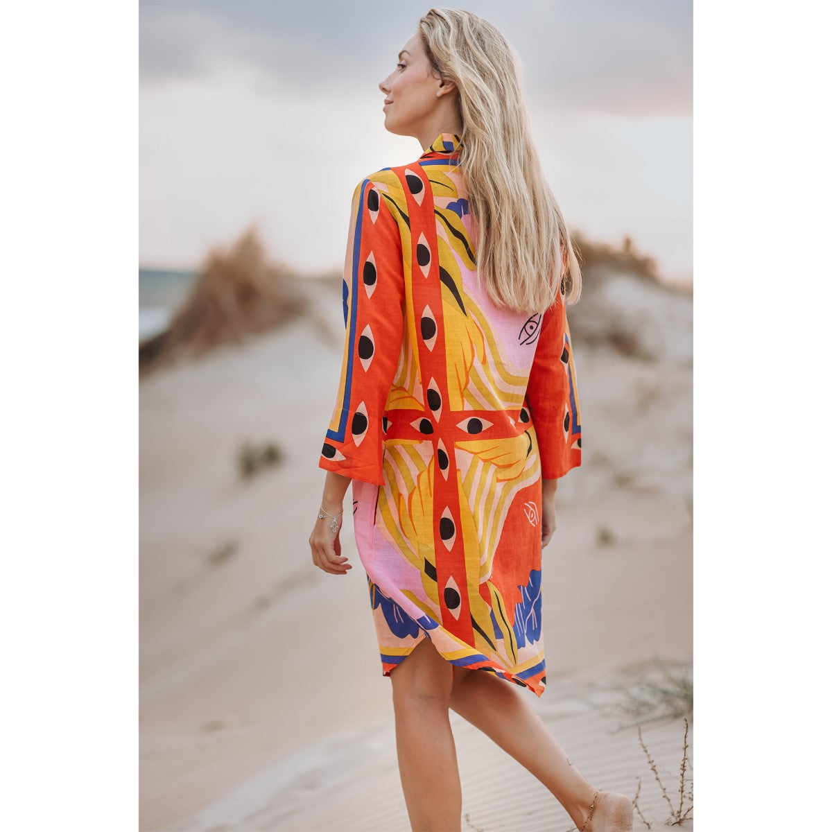 Beaded Shirt Dress in Eye Print