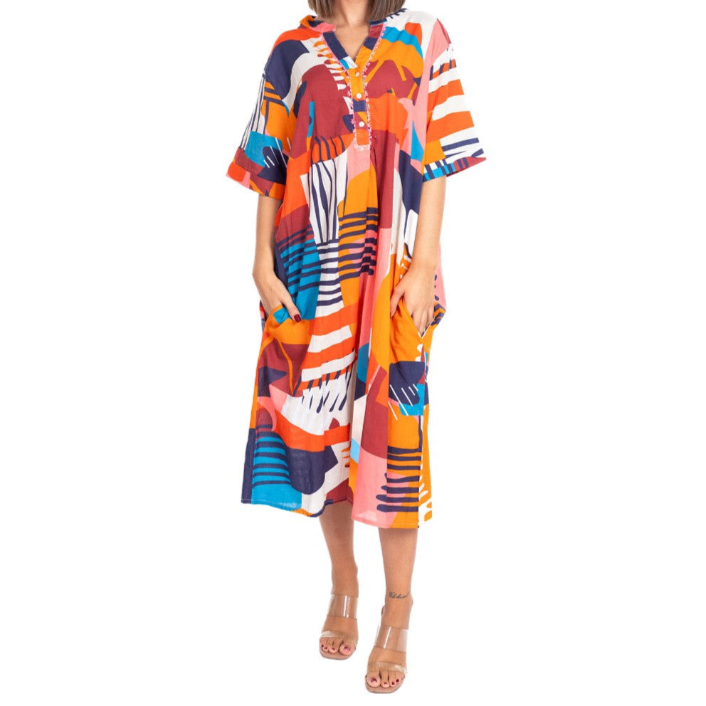 Printed Cotton Midi Dress