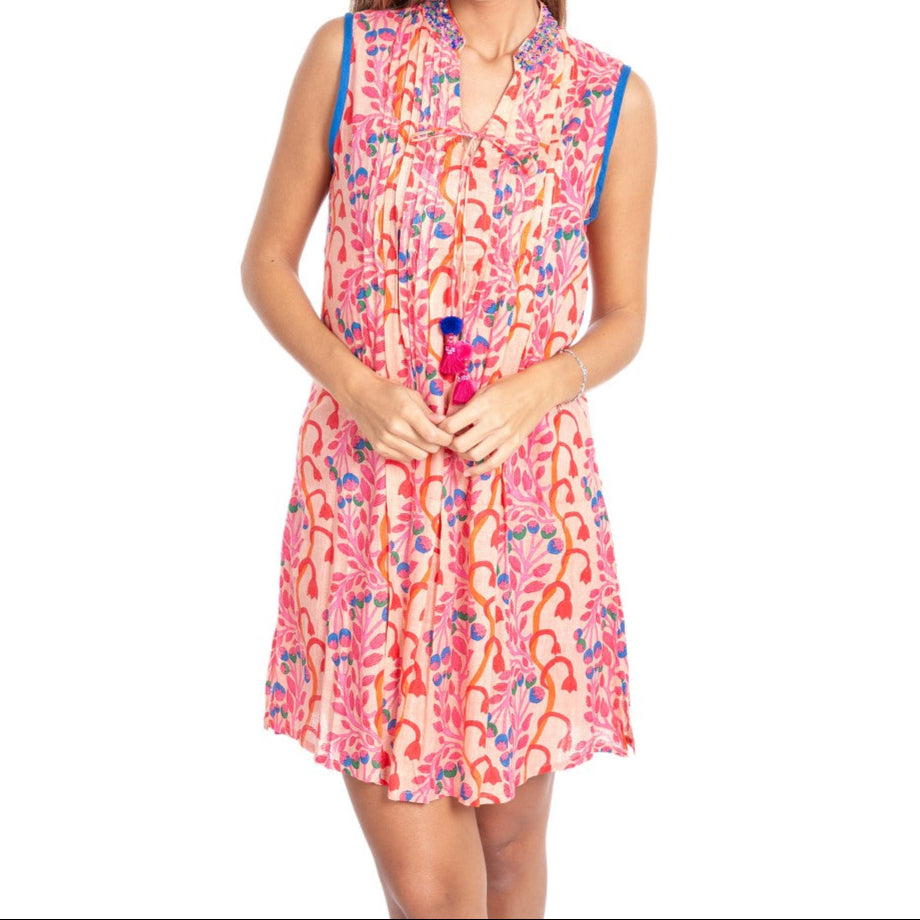 Sleeveless Short Dress in Coral Print