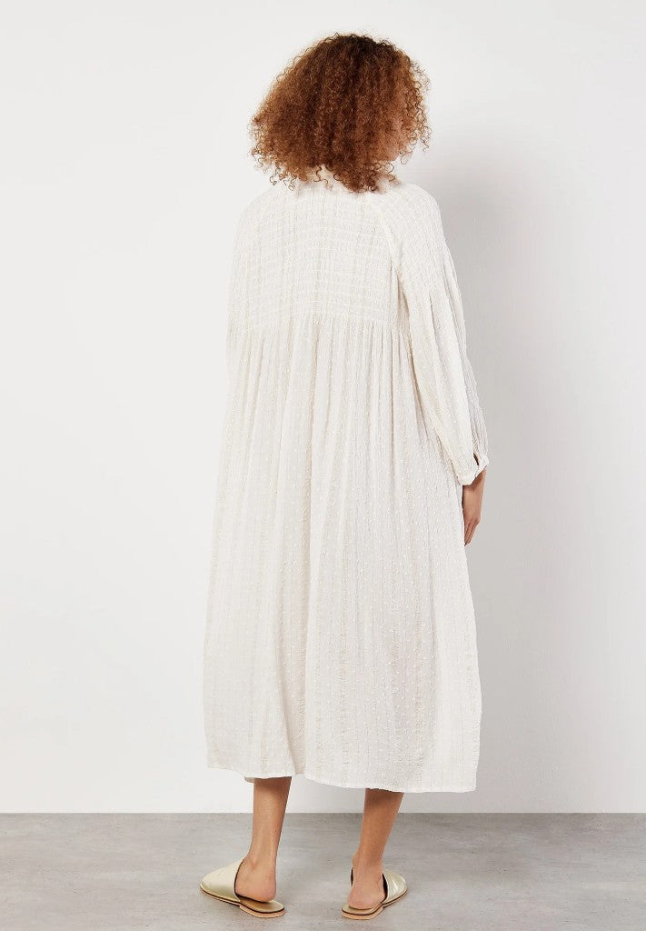 Long Sleeve Smocked Maxi Dress in Off White