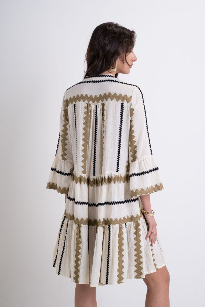 Zig Zag Bell Sleeve Tiered Dress