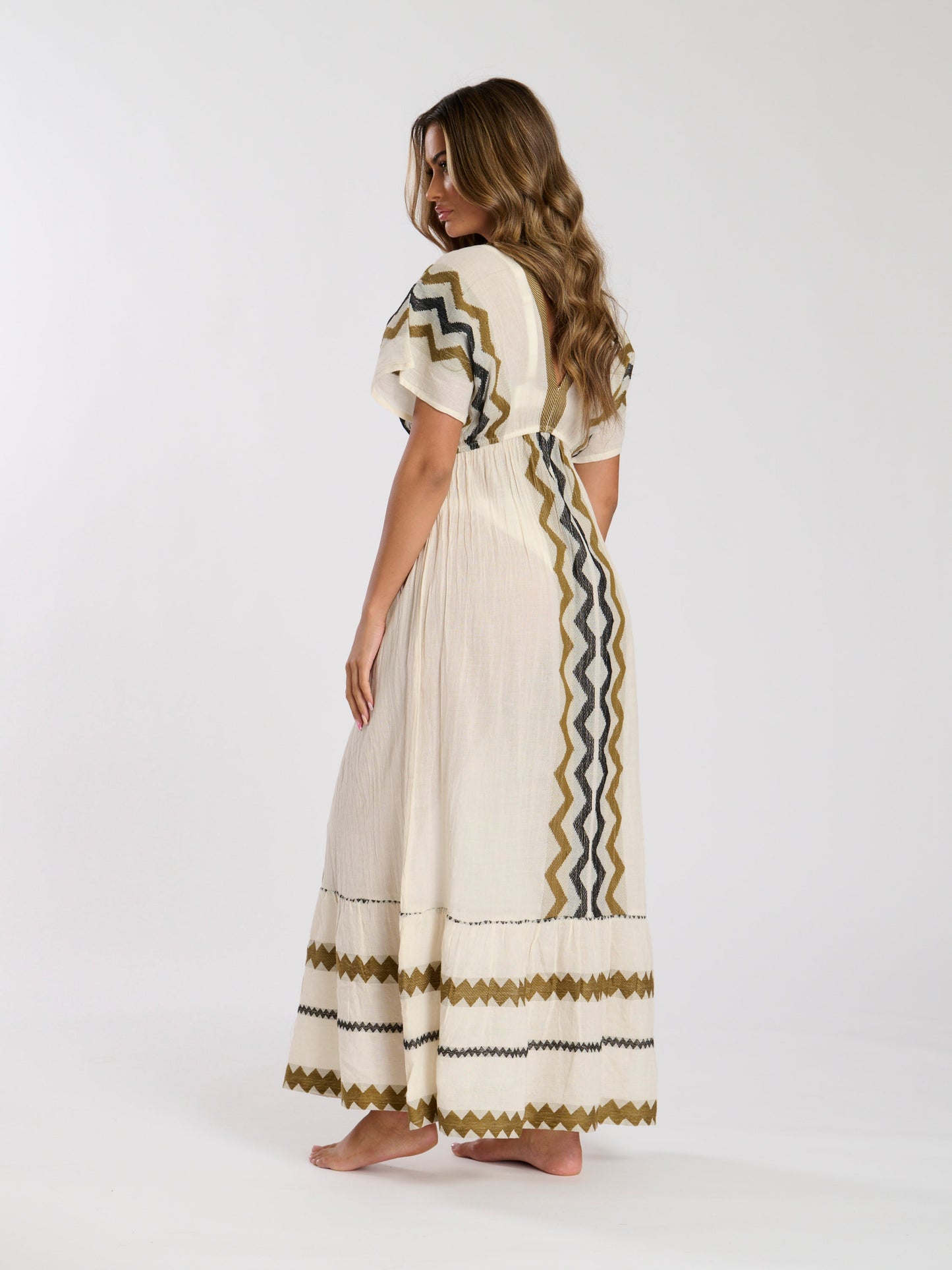 V Neck Jacquard Maxi Dress