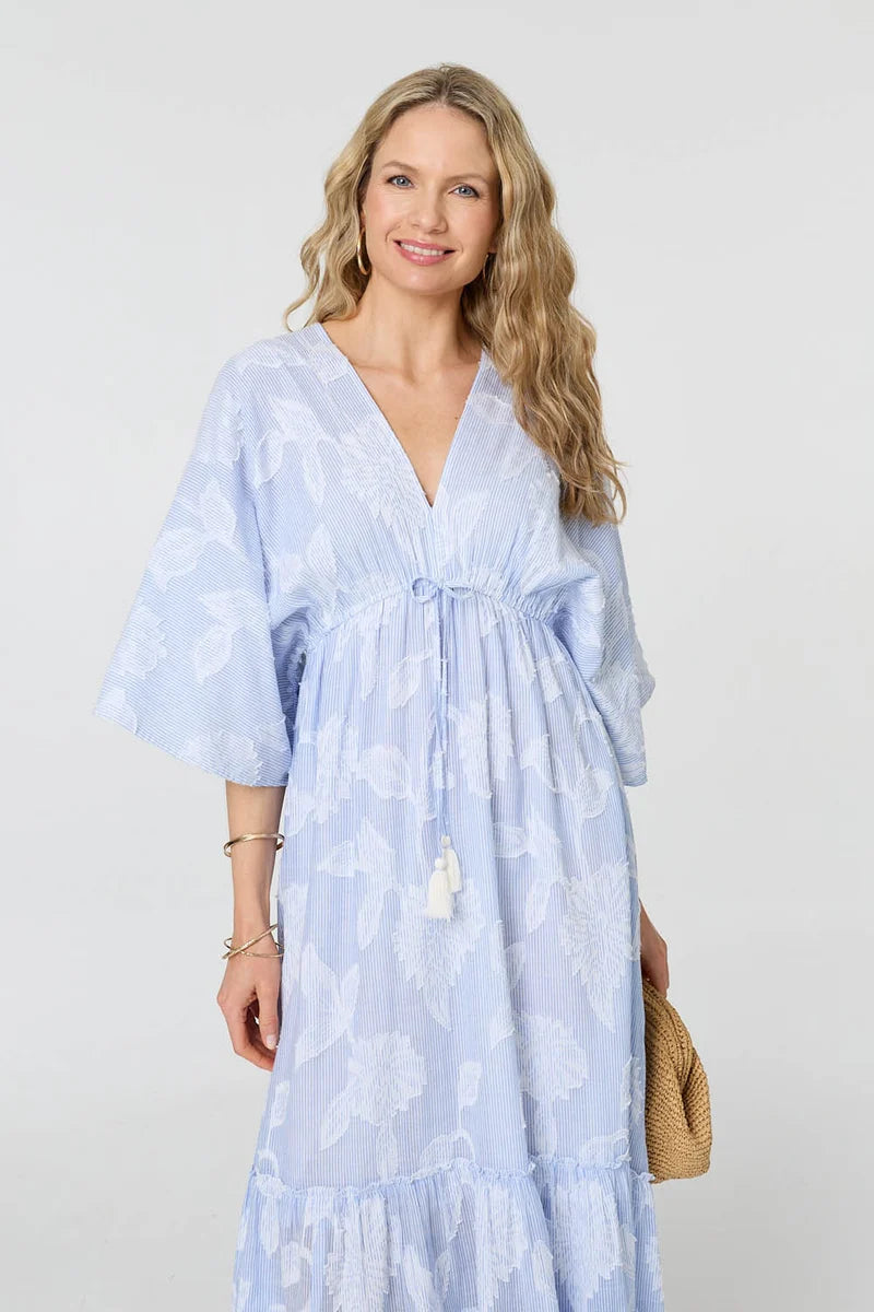 Floral Textured Maxi Dress in Blue / White