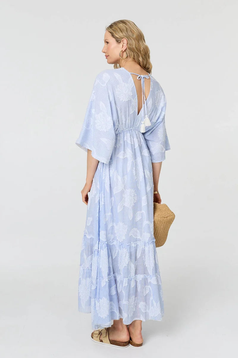 Floral Textured Maxi Dress in Blue / White