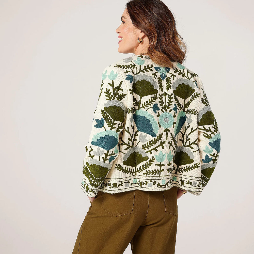 Embroided Jacket in Green Floral