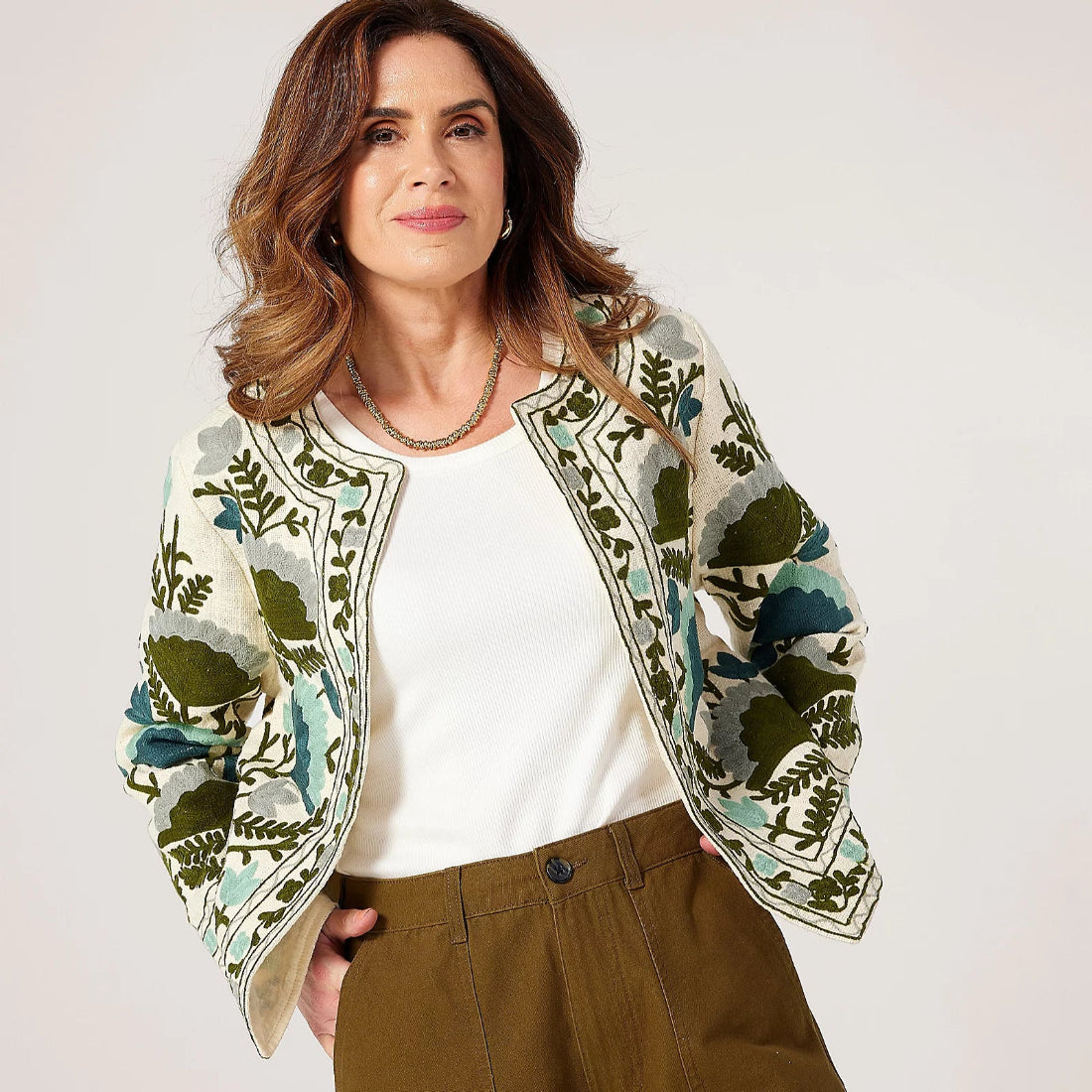 Embroided Jacket in Green Floral