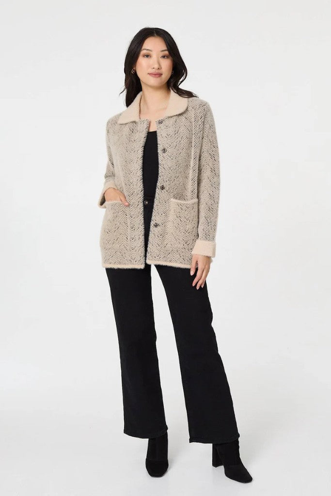 Heavy Knit Jacket in Beige