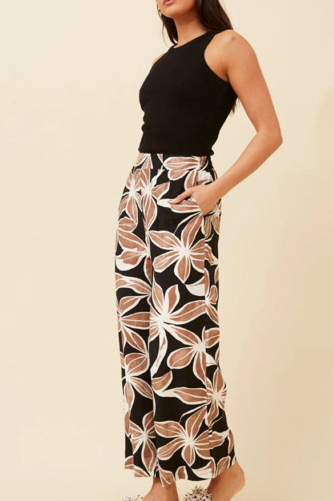Wide Leg Pant in Black Floral