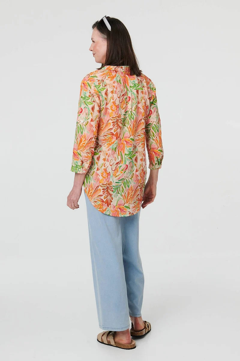 Cotton Blend Blouse in Orange Leaves