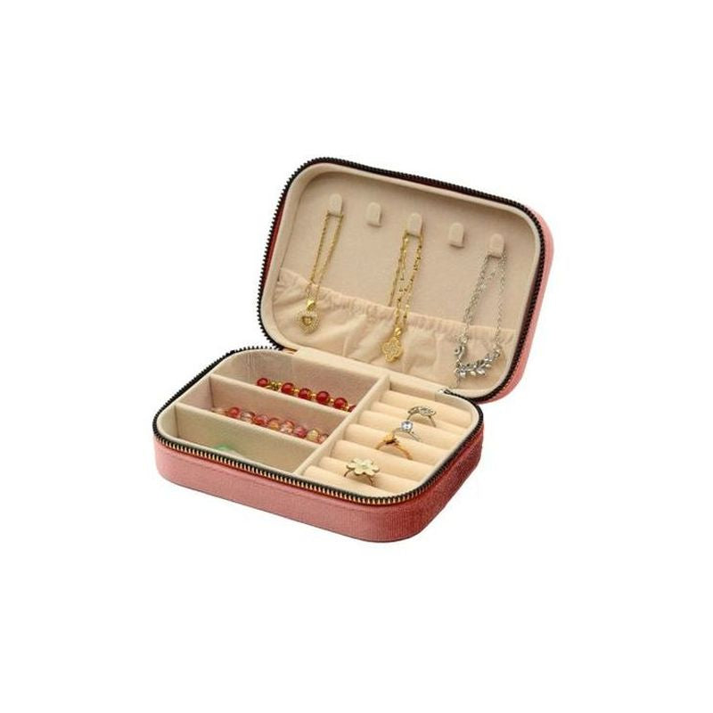 Medium Velvet Jewellery Travel Case in Coral Pink