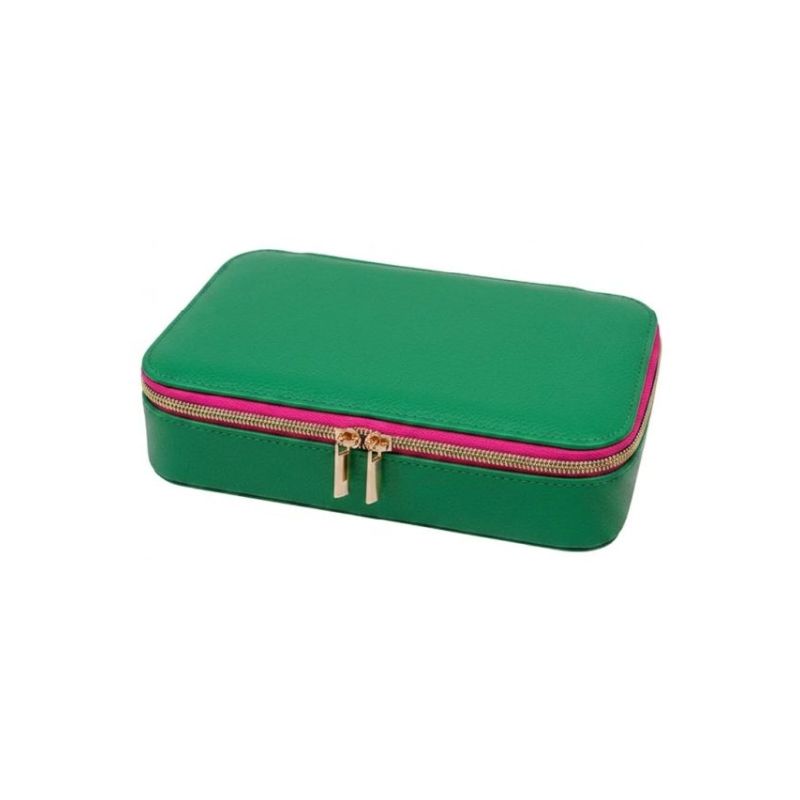 Large Jewellery Travel Case in Green / Pink