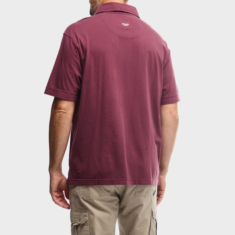 Pigment Wash Basic Polo in Maroon