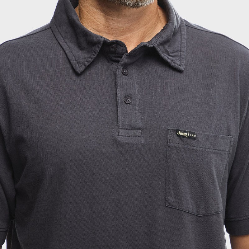 Pigment Wash Basic Polo in Navy