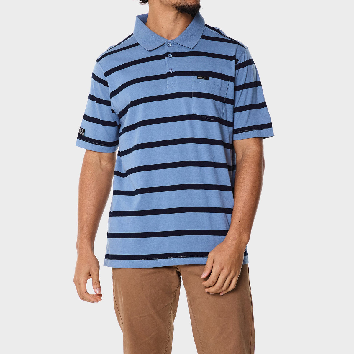 Yarndye Stripe Golfer in Blue / Navy