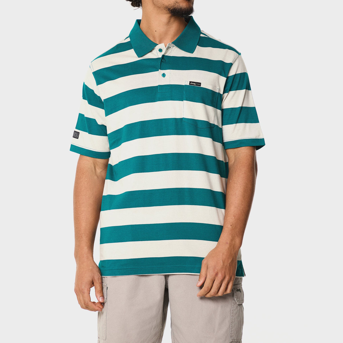 Yarndye Stripe Golfer in Emerald / Ecru