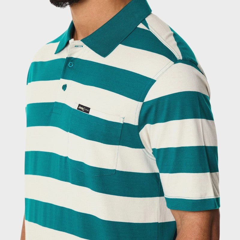 Yarndye Stripe Golfer in Emerald / Ecru