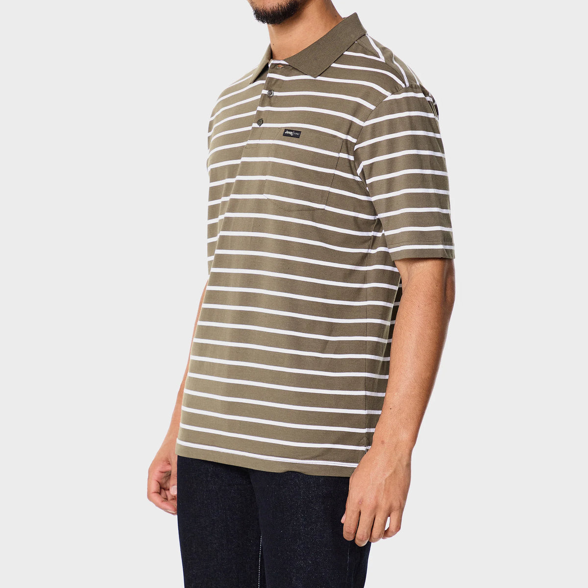 Yarndye Stripe Golfer in Olive / White