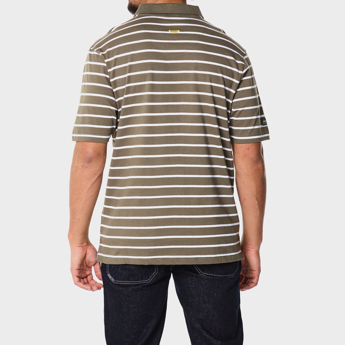 Yarndye Stripe Golfer in Olive / White