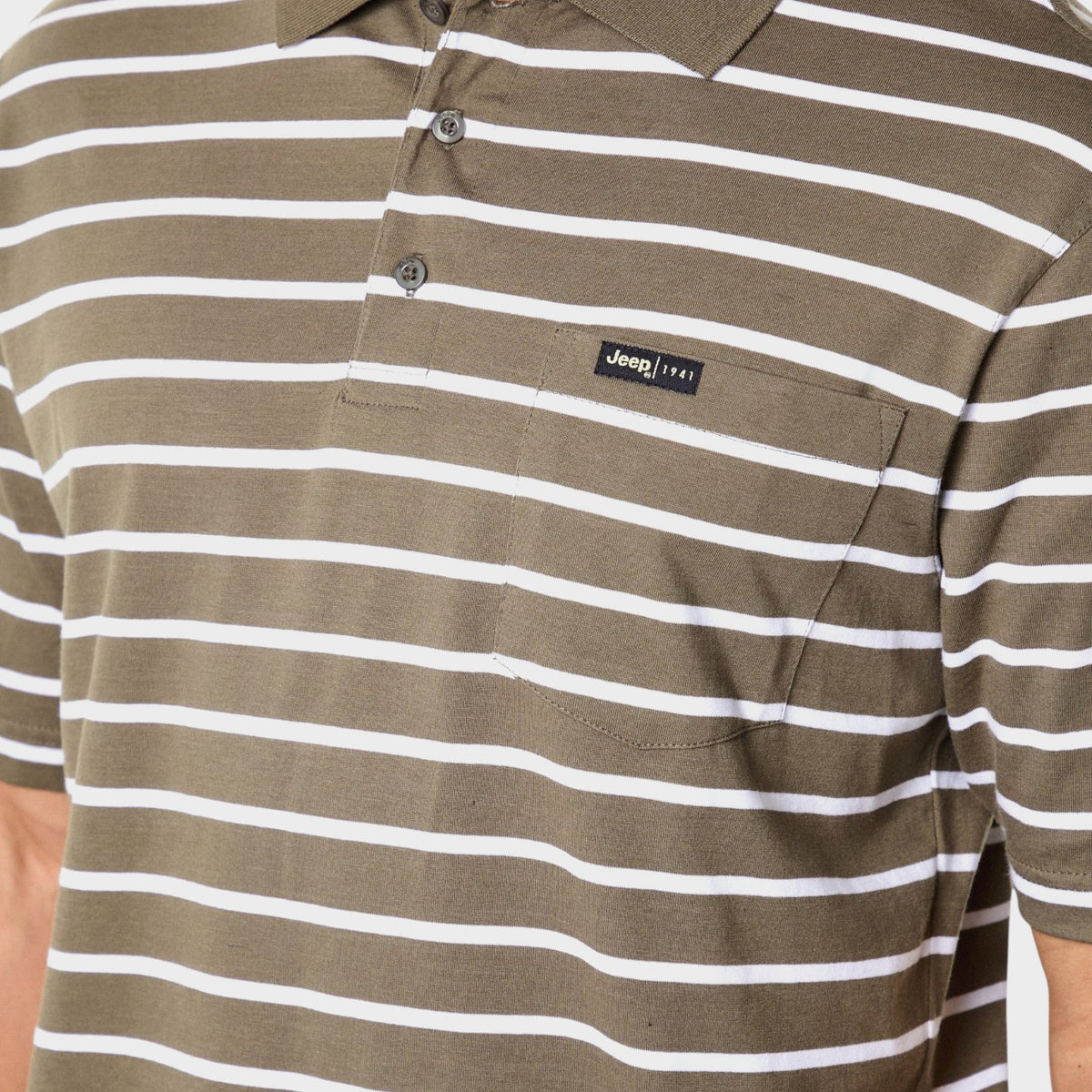 Yarndye Stripe Golfer in Olive / White
