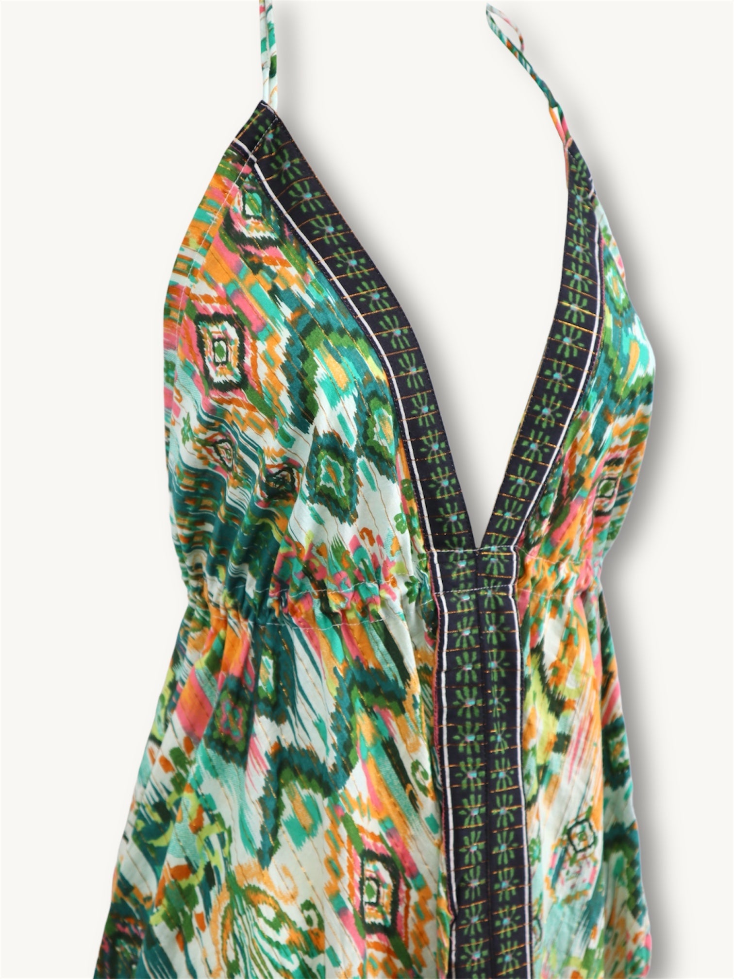 Cotton Open Back Dress in Multi-Green Flower