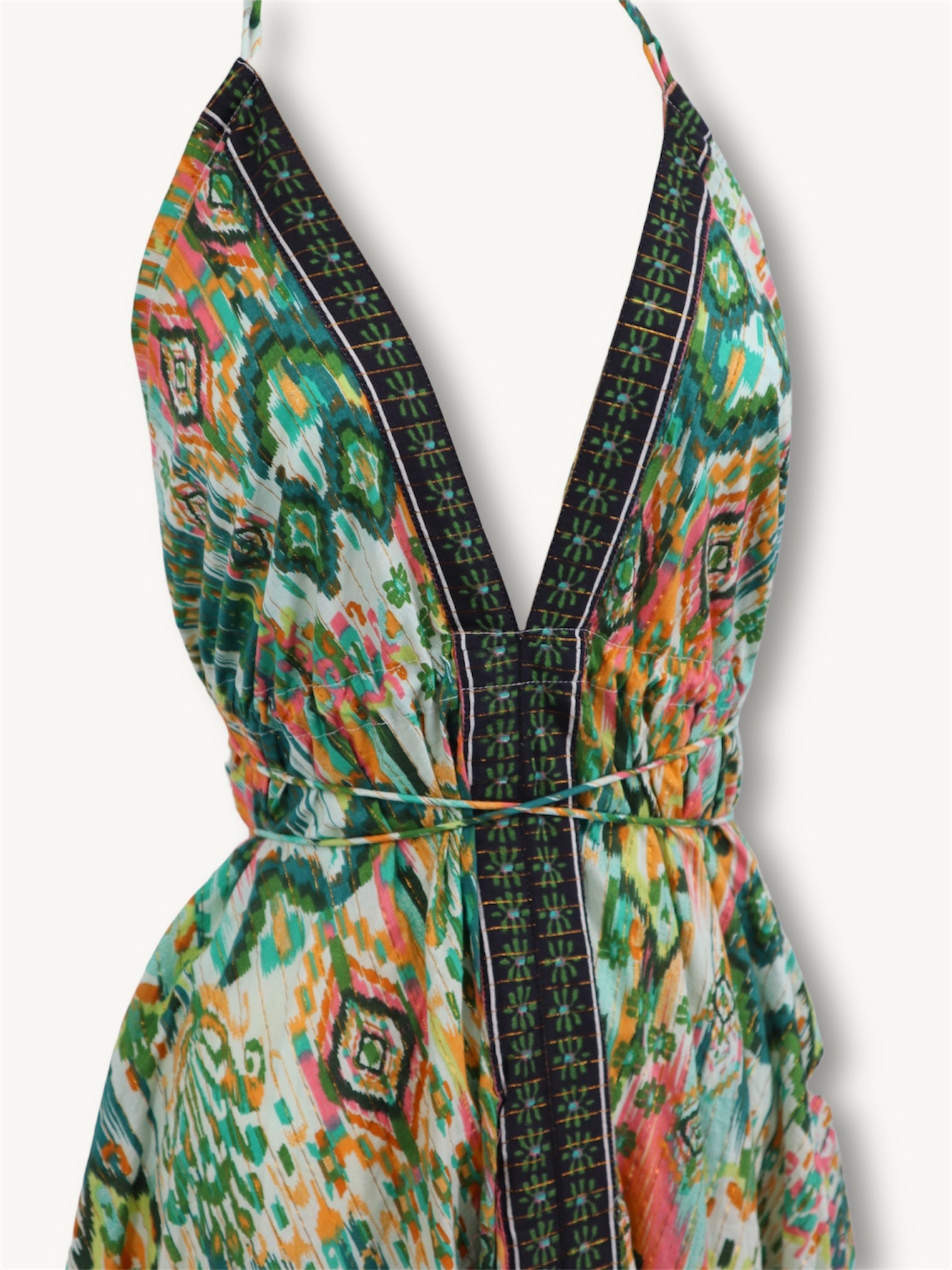 Cotton Open Back Dress in Multi-Green Flower