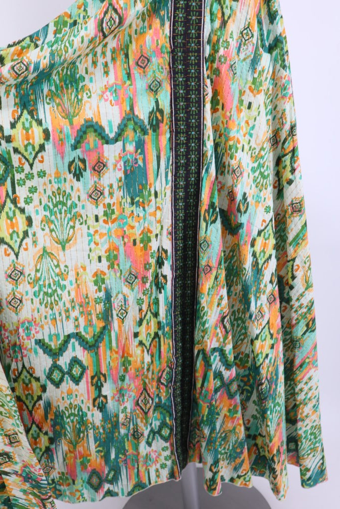 Cotton Open Back Dress in Multi-Green Flower