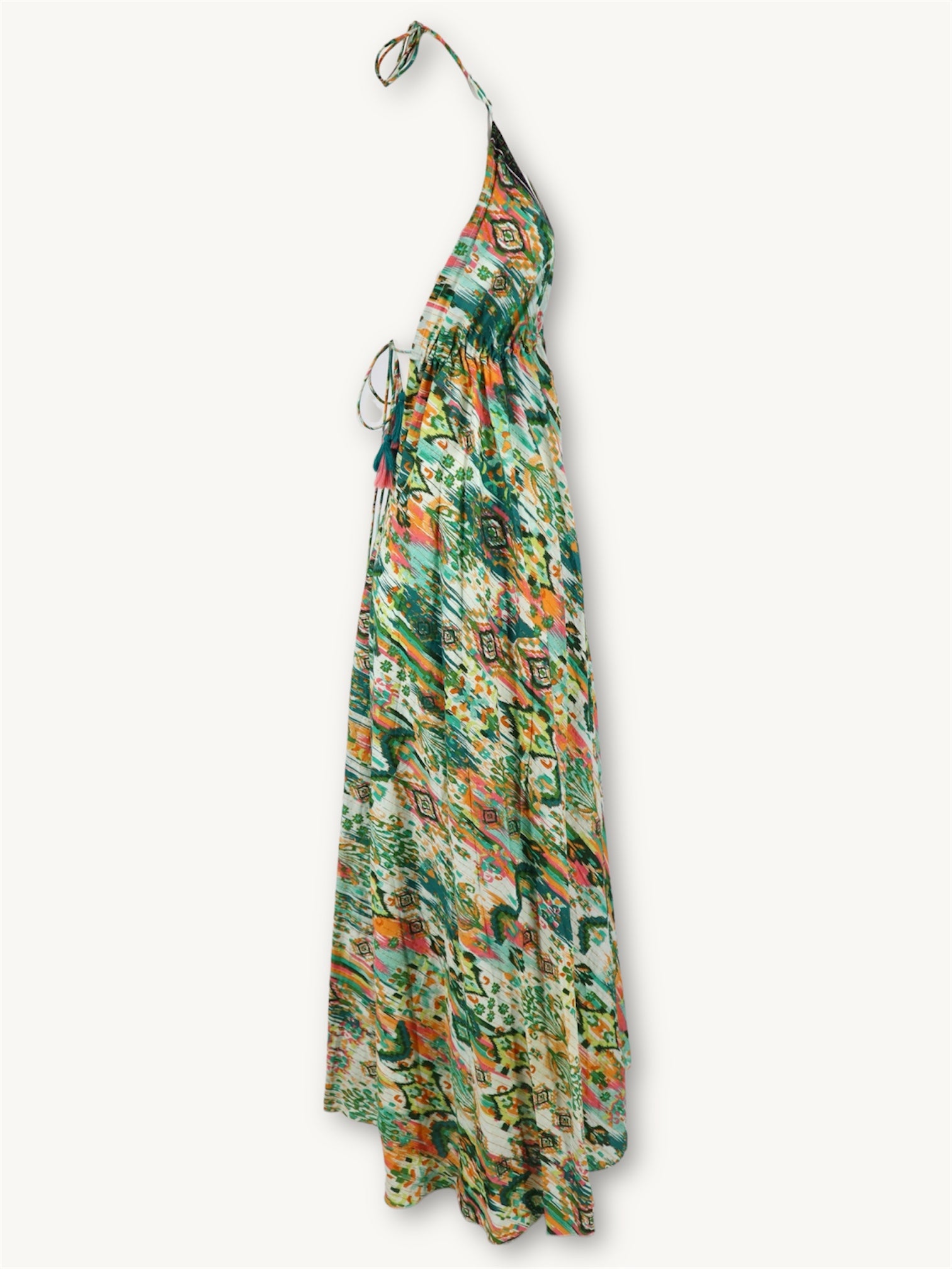 Cotton Open Back Dress in Multi-Green Flower