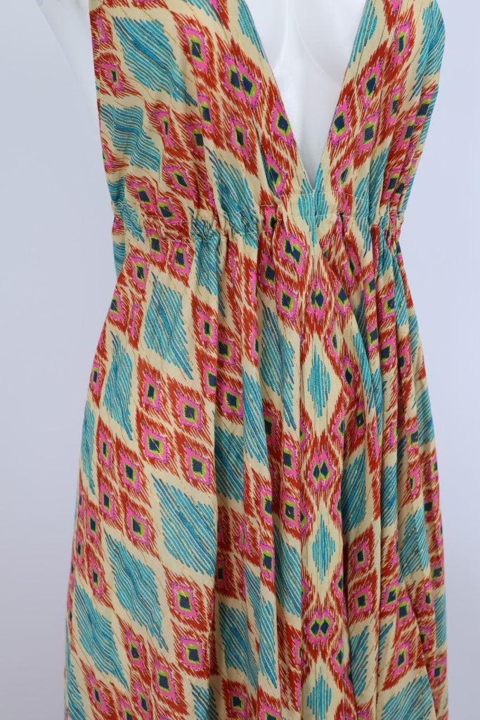 Cotton Open Back Dress in Pink Diamonds