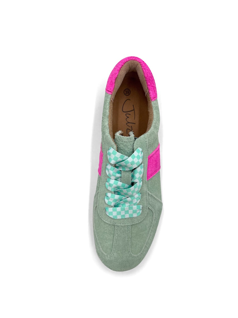 Hazel Suede Sneaker in Mint / Pink