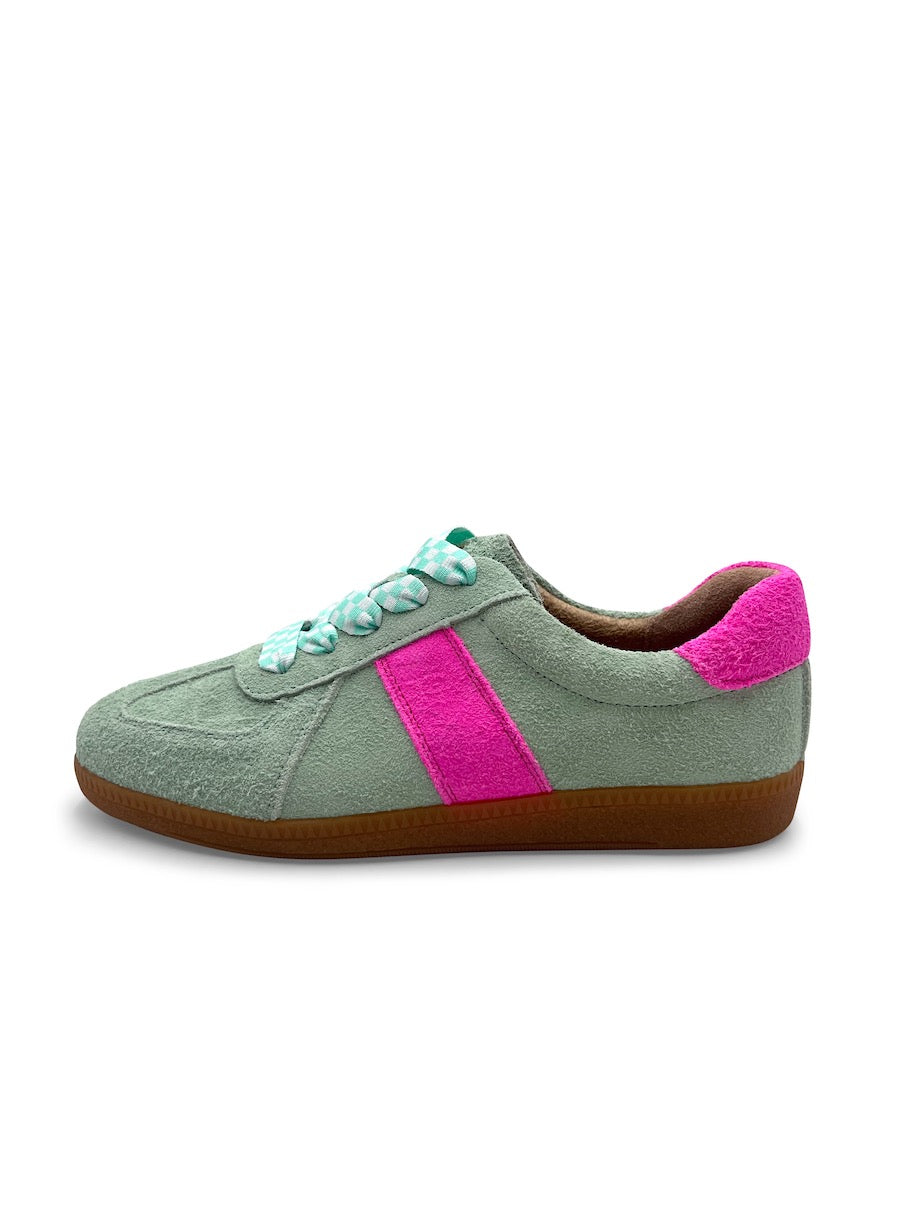 Hazel Suede Sneaker in Mint / Pink