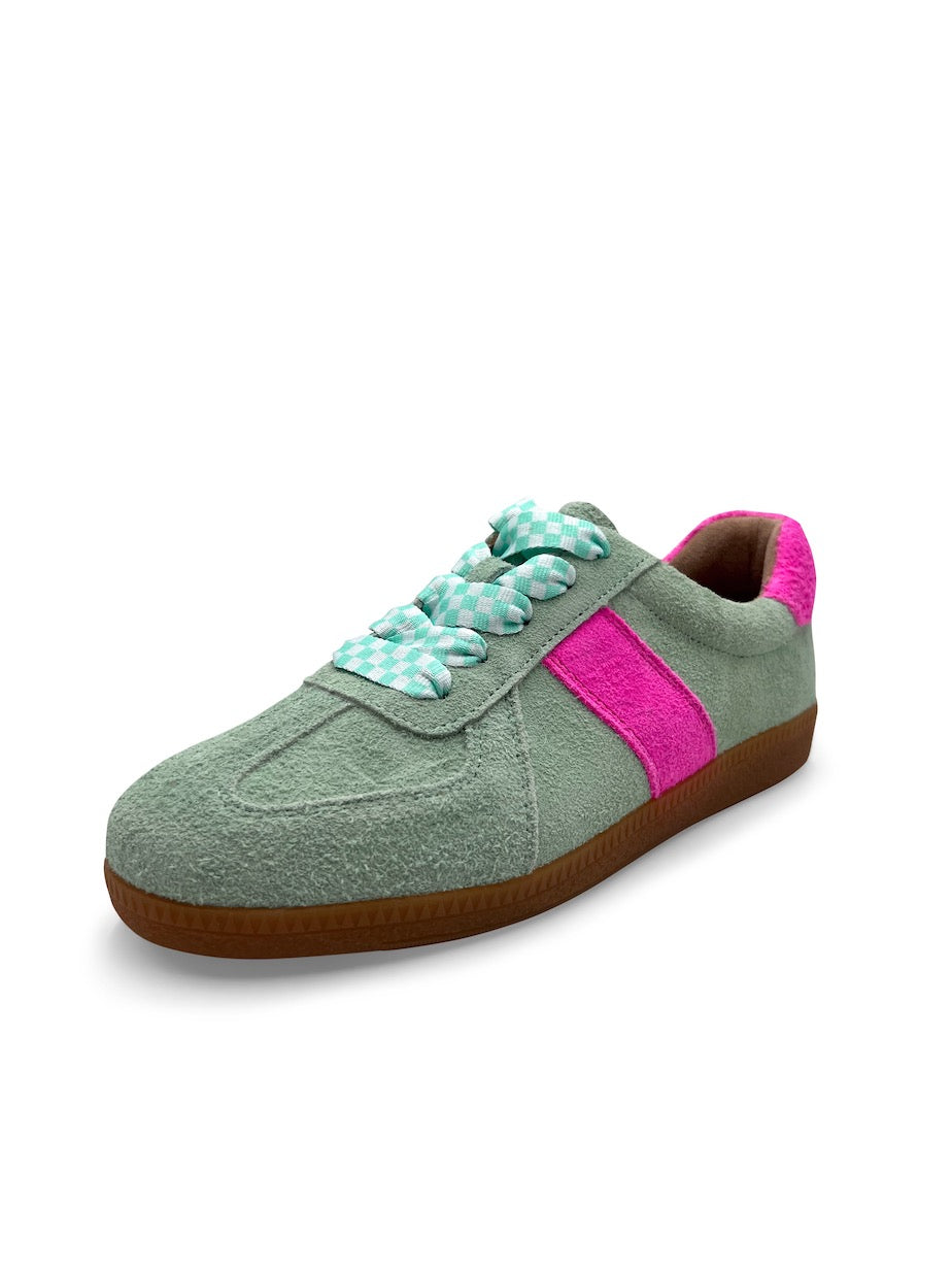 Hazel Suede Sneaker in Mint / Pink