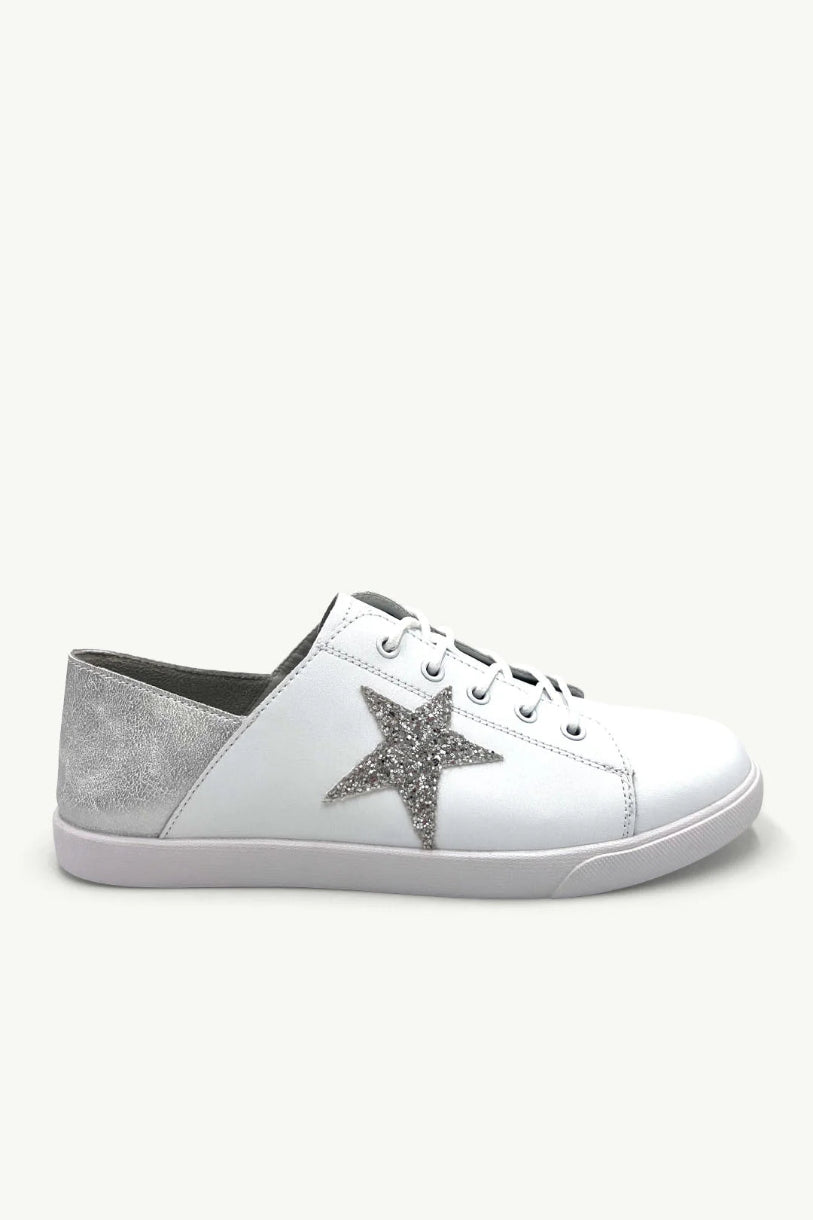 Vicki Leather Sneaker in White/Glitter
