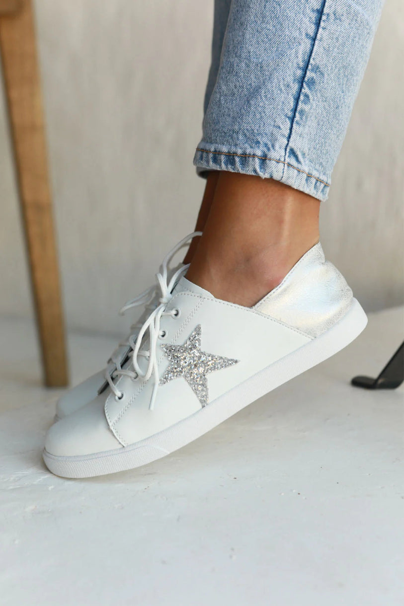 Vicki Leather Sneaker in White/Glitter