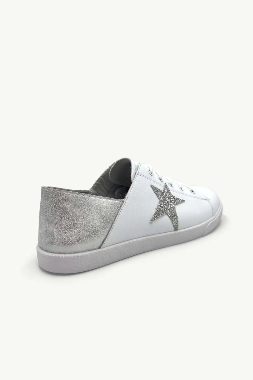 Vicki Leather Sneaker in White/Glitter