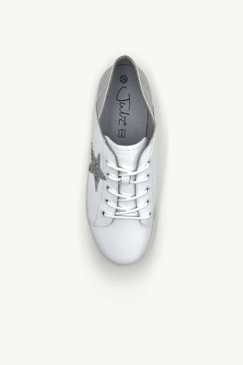 Vicki Leather Sneaker in White/Glitter