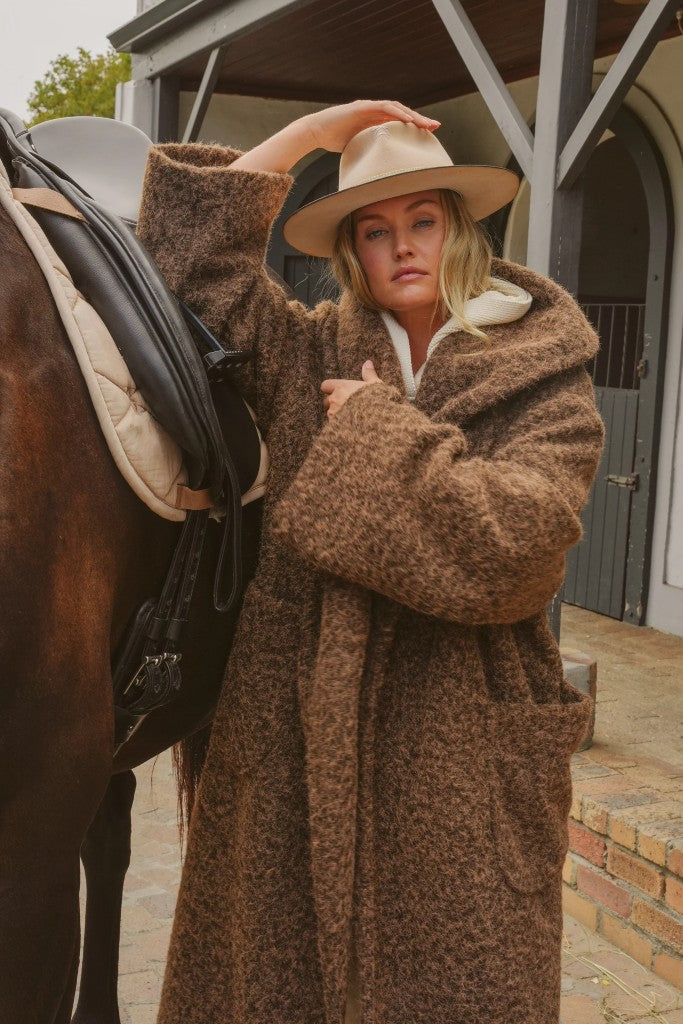 Beatrice Pony Hair Oversized Coat in Coppery Brown