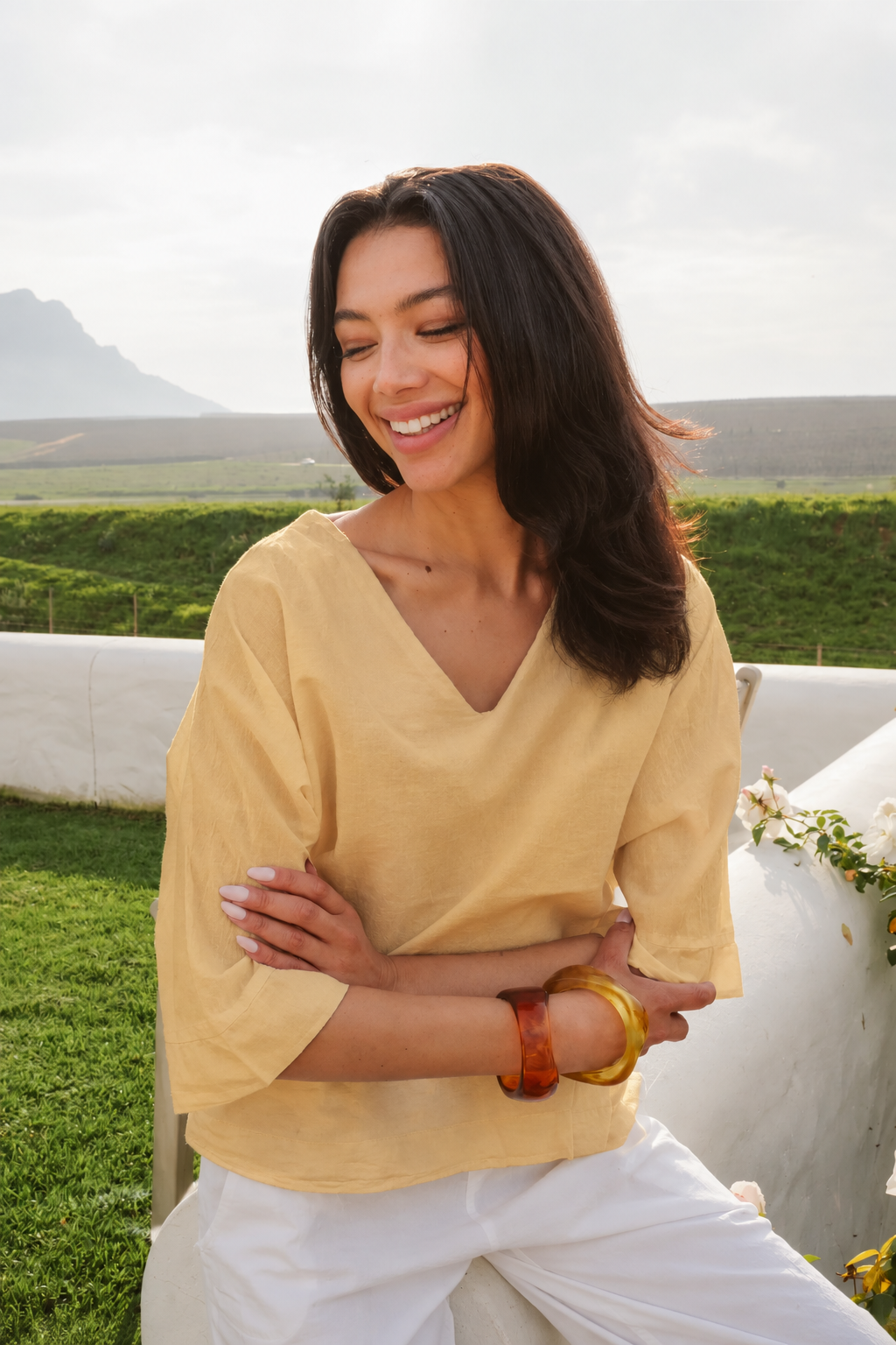 Bee Cotton Tiered Top in Dune