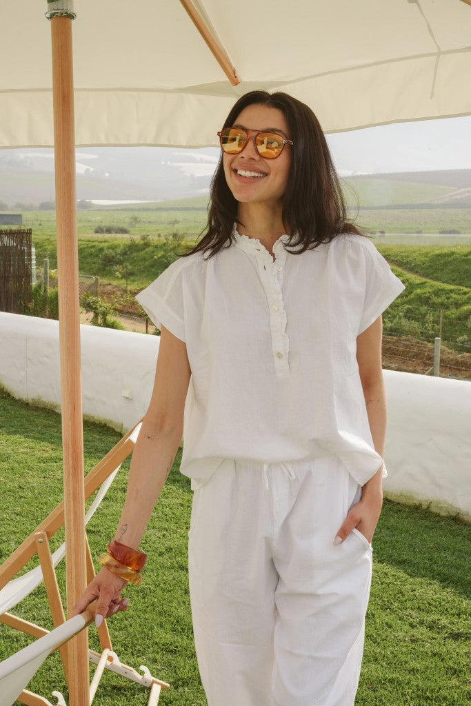 Coralie Cotton Frilly Blouse in White
