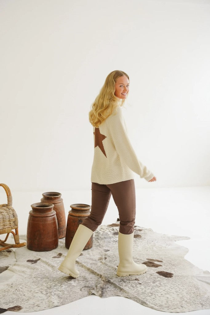 Josie Cotton Knit Hoodie in Karoo / Ecru