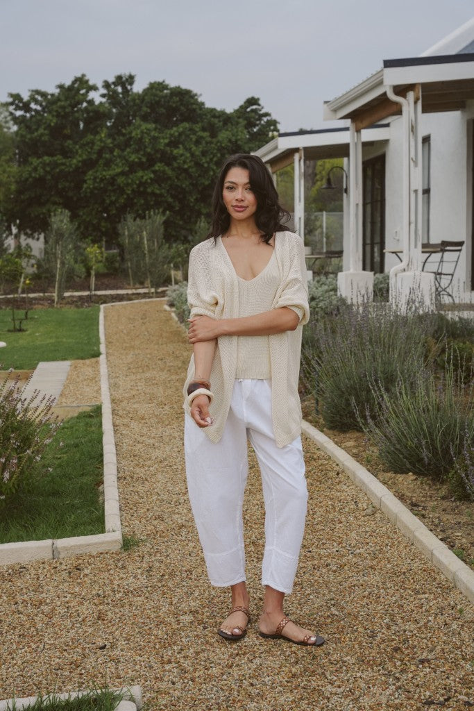 Maji Cotton Slouchy Cardigan in Ecru