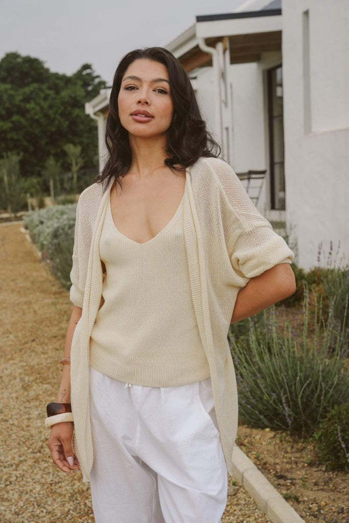 Maji Cotton Slouchy Cardigan in Ecru