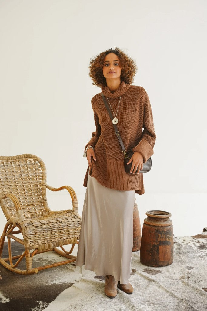 Morgan Cotton Funnel Neck Knit in Karoo